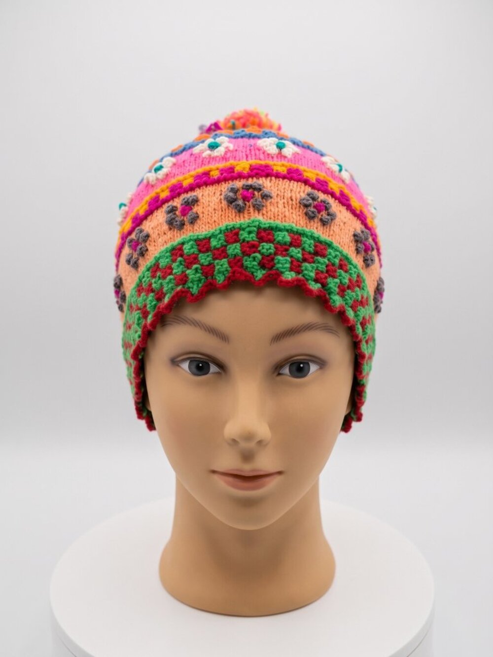 Handcrafted Andean Sheep's Wool Chullo with Multicolored Flowers